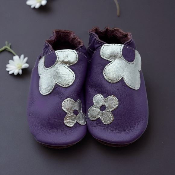 Boumy Flower Power Shoes with soft sole for Babys Infant Purple Leather size L - Picture 10 of 17